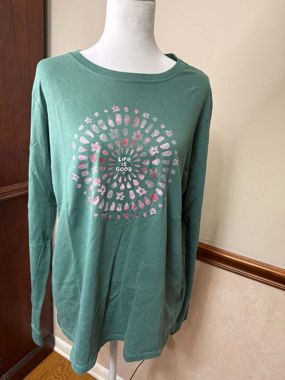 Life Is Good Joy Explosion Long Sleeve Crusher Tee Size L Green